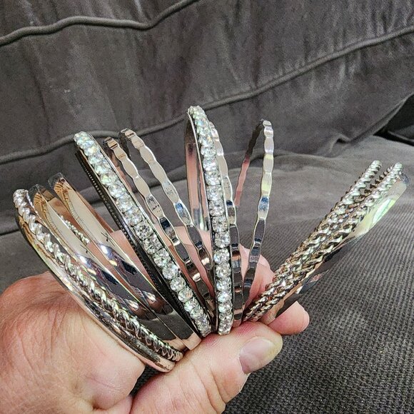 Claire's Set Of 14 Silver Tone Bangle Bracelets - Picture 9 of 16